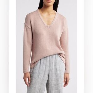 Eileen Fisher Pink Organic Linen Cotton Fibers Long Sleeve Sweater Size XS